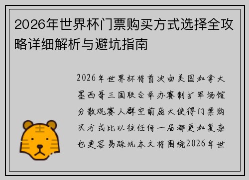 2026年世界杯门票购买方式选择全攻略详细解析与避坑指南